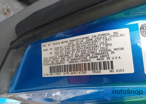 2005 Toyota Tacoma Base V6 z USA, uszkodzony, nr VIN 5TEUU42N55Z006079